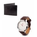Fidato Leather wallet + brown strap watch
